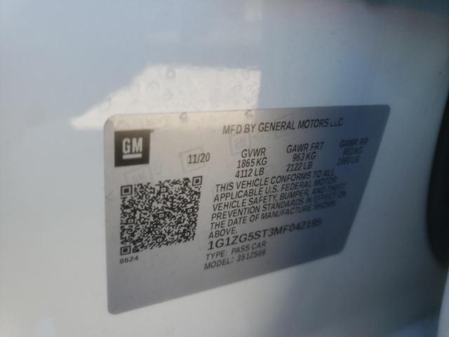 1G1ZG5ST3MF042195 - 2021 CHEVROLET MALIBU RS WHITE photo 10