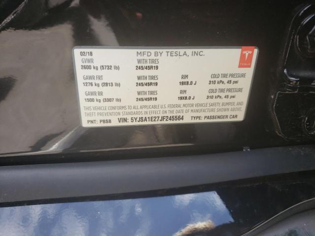 5YJSA1E27JF245564 - 2018 TESLA MODEL S Սև լուսանկար 10