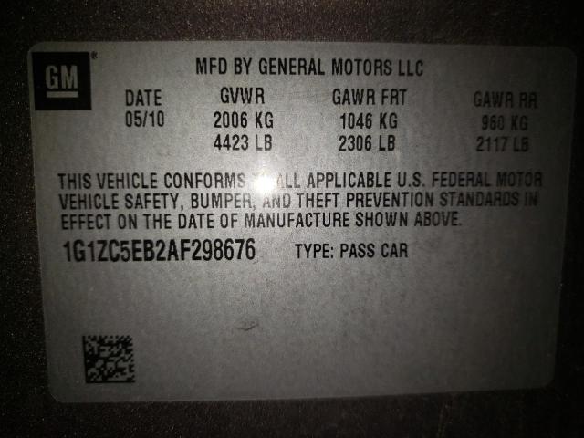 1G1ZC5EB2AF298676 - 2010 CHEVROLET MALIBU 1LT 棕色 照片 10