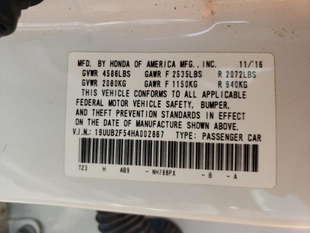 19UUB2F54HA002867 - 2017 ACURA TLX TECH WHITE photo 10