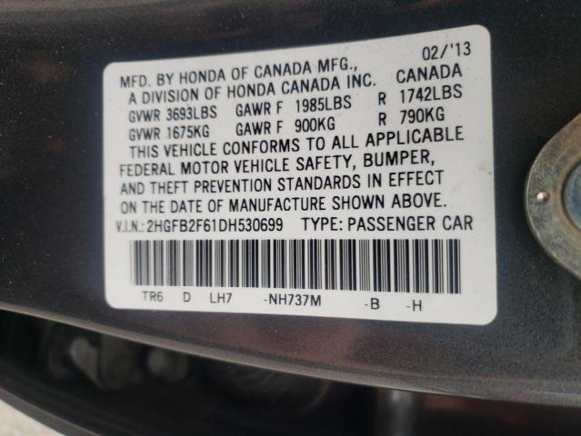 2HGFB2F61DH530699 - 2013 HONDA CIVIC HF GRAY photo 10