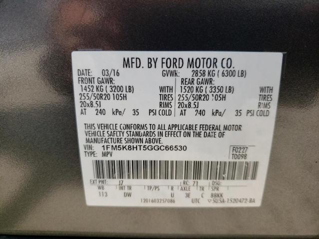 1FM5K8HT5GGC66530 - 2016 FORD EXPLORER P GRAY photo 10