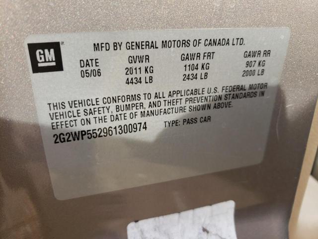 2G2WP552961300974 - 2006 PONTIAC GRAND PRIX თაფლისფერი ფოტო 10