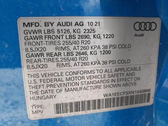 WA1EECF3XN1040866 - 2022 AUDI Q3 PREMIUM PLUS S LINE 45  photo 10