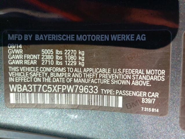 WBA3T7C5XFPW79633 - 2015 BMW 435 XI GRAY photo 10