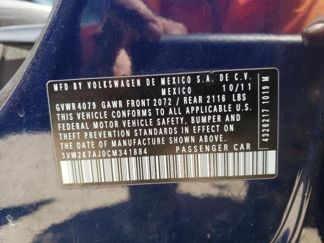 3VW2K7AJ0CM341884 - 2012 VOLKSWAGEN JETTA BASE Կապույտ լուսանկար 10