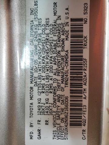 5TEUX42N96Z166006 - 2006 TOYOTA TACOMA ACCESS CAB  ფოტო 10