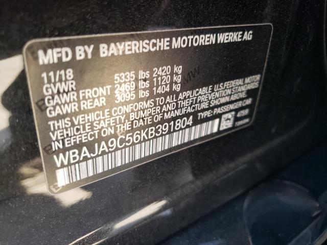 WBAJA9C56KB391804 - 2019 BMW 530E BLACK photo 10