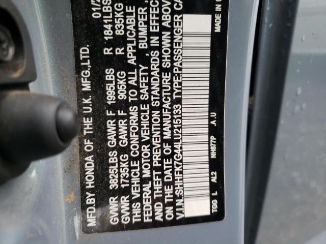 SHHFK7G44LU215133 - 2020 HONDA CIVIC SPOR GRAY photo 10