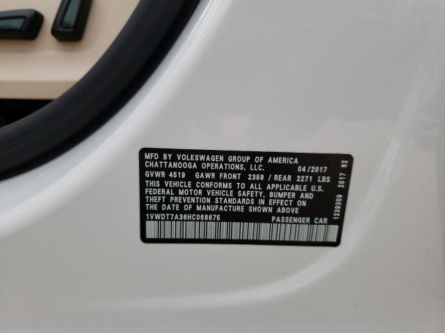1VWDT7A36HC068675 - 2017 VOLKSWAGEN PASSAT R-L WHITE photo 10