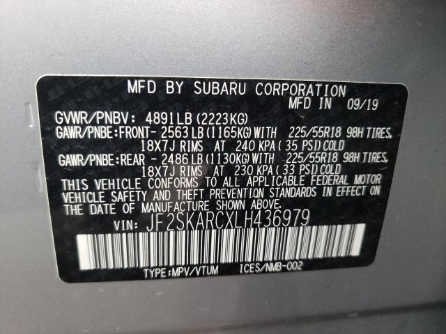 JF2SKARCXLH436979 - 2020 SUBARU FORESTER S SILVER photo 10