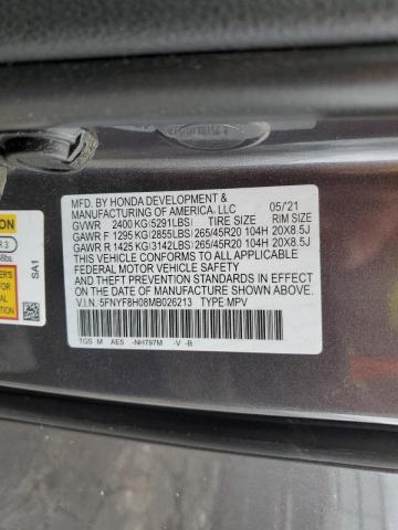 5FNYF8H08MB026213 - 2021 HONDA PASSPORT E 灰色 照片 10
