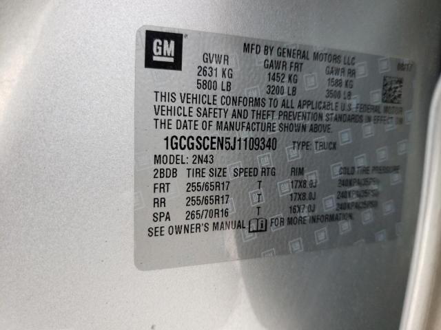 1GCGSCEN5J1109340 - 2018 CHEVROLET COLORADO L SILVER photo 10