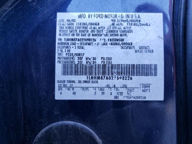 1LNHM87A02Y698226 - 2002 LINCOLN LS 蓝色 照片 10