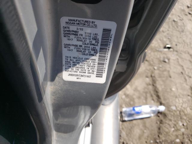 JN8DR09Y72W731447 - 2002 NISSAN PATHFINDER LE  photo 10