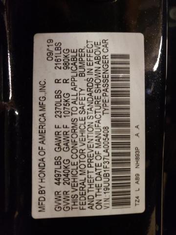 19UUB1F37LA005408 - 2020 ACURA TLX შავი ფოტო 10