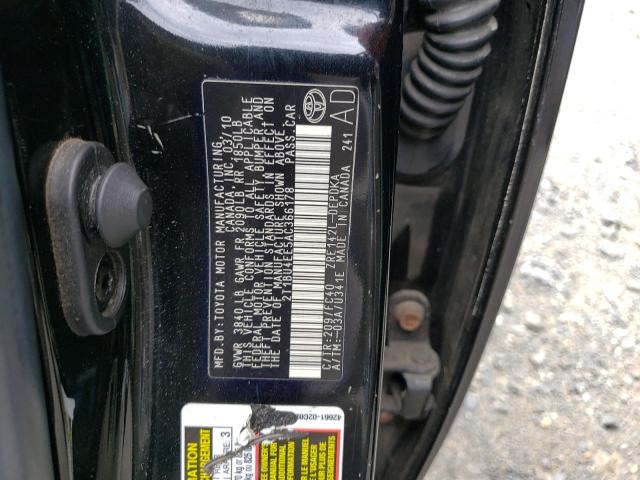 2T1BU4EE5AC366178 - 2010 TOYOTA CAROLLA BLACK photo 10