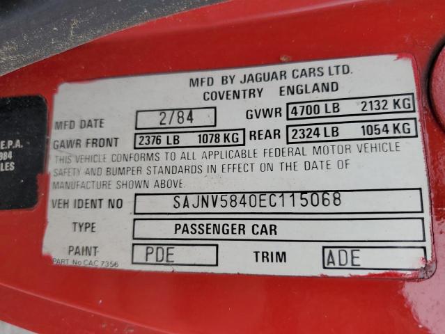 SAJNV5840EC115068 - 1984 JAGUAR XJS RED photo 10