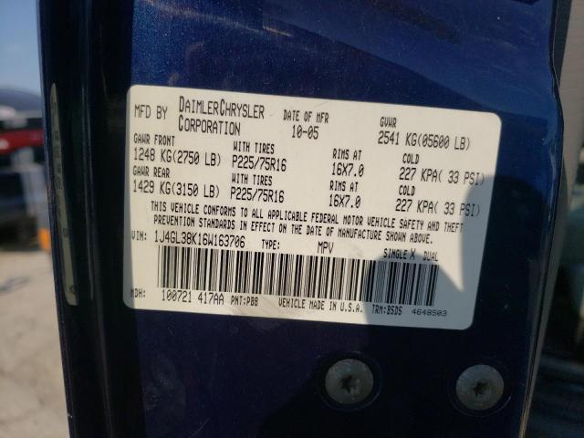 1J4GL38K16W163706 - 2006 JEEP LIBERTY RE BLUE photo 10