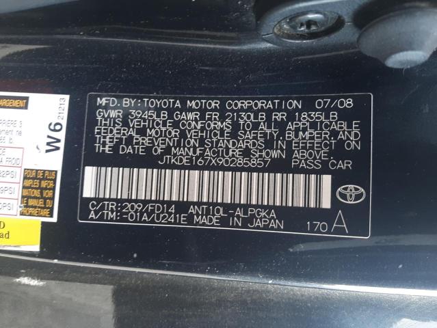 JTKDE167X90285857 - 2009 TOYOTA SCION TC BLACK photo 10