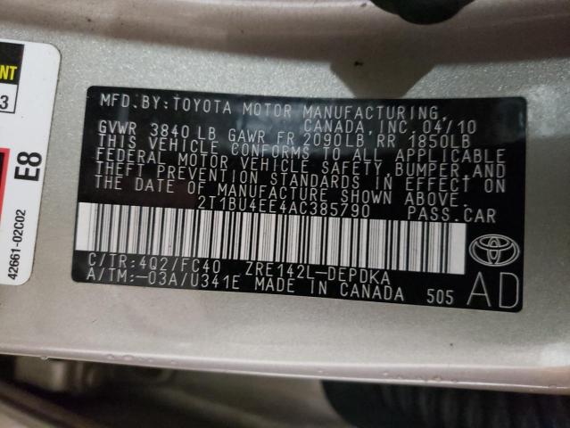 2T1BU4EE4AC385790 - 2010 TOYOTA COROLLA BASE  photo 10