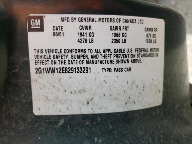 2G1WW12E829133291 - 2002 CHEVROLET MONTE CARL მწვანე ფოტო 10