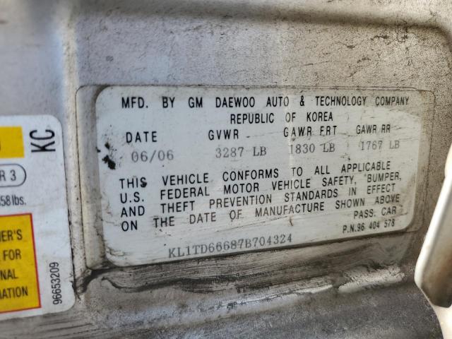KL1TD66687B704324 - 2007 CHEVROLET AVEO BASE GRAY photo 10