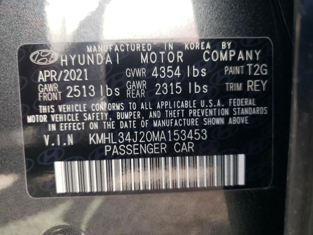 KMHL34J20MA153453 - 2021 HYUNDAI SONATA LIM GRAY photo 10