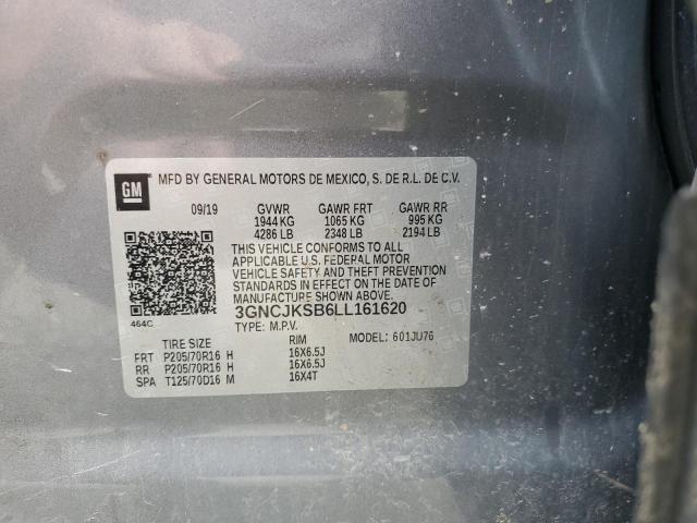 3GNCJKSB6LL161620 - 2020 CHEVROLET TRAX LS GRAY photo 10