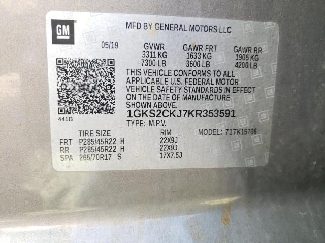 1GKS2CKJ7KR353591 - 2019 GMC YUKON DENA GRAY photo 10