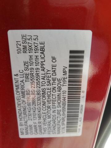 5FNRL6H99NB044110 - 2022 HONDA ODYSSEY RED photo 10