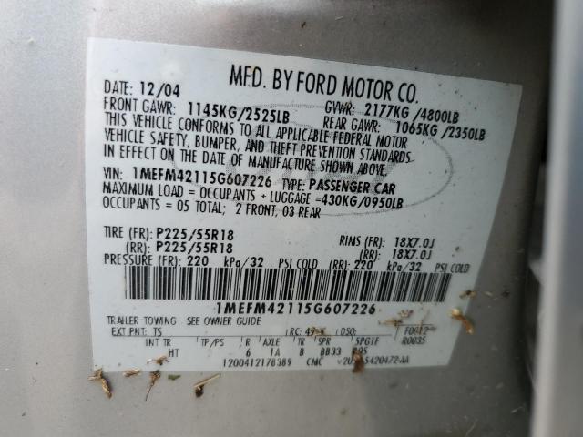 1MEFM42115G607226 - 2005 MERCURY MONTEGO PR 银色 照片 10