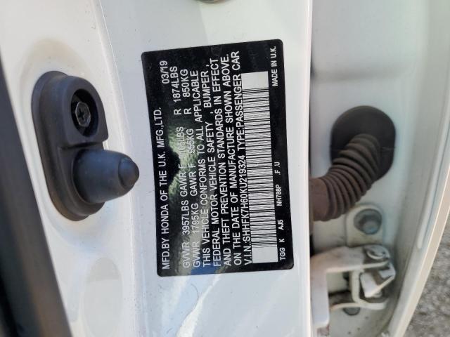 SHHFK7H60KU219324 - 2019 HONDA CIVIC EX  照片 10