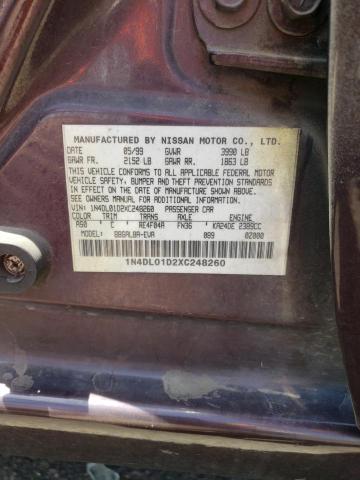 1N4DL01D2XC248260 - 1999 NISSAN ALTIMA XE PURPLE photo 10