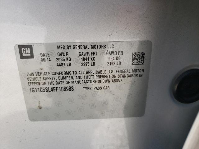 1G11C5SL4FF106983 - 2015 CHEVROLET MALIBU 1LT 银色 照片 10