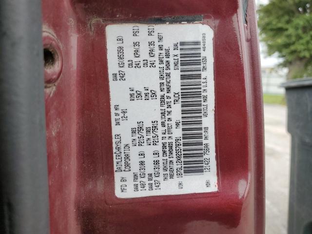 1B7GL12X02S578791 - 2002 DODGE DAKOTA BAS BURGUNDY photo 10