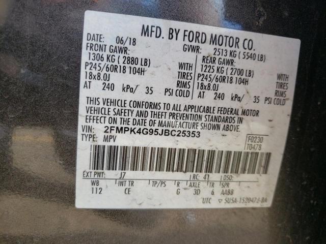 2FMPK4G95JBC25353 - 2018 FORD EDGE SE GRAY photo 10