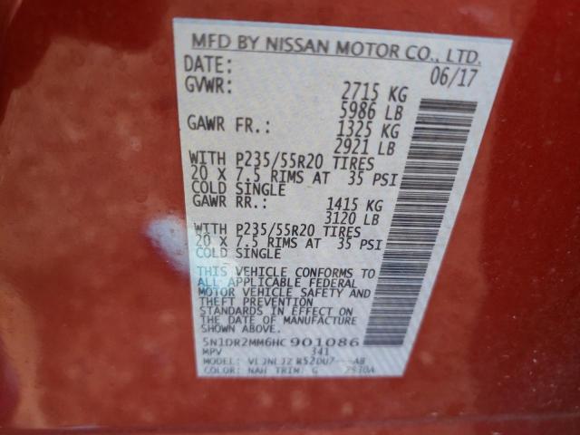 5N1DR2MM6HC901086 - 2017 NISSAN PATHFINDER RED photo 10