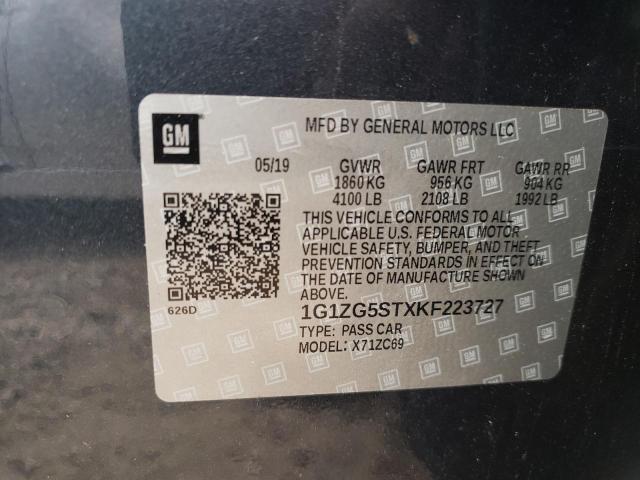 1G1ZG5STXKF223727 - 2019 CHEVROLET MALIBU RS BLUE photo 10