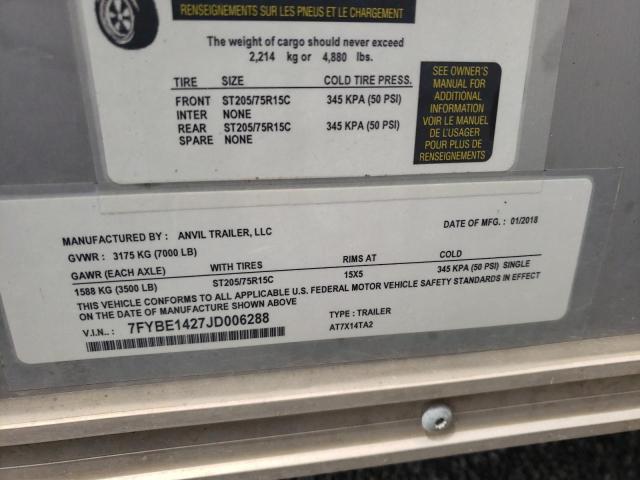 7FYBE1427JD006288 - 2018 ATLS TRAILER SILVER photo 10