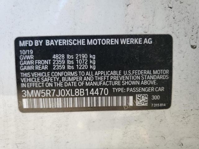 3MW5R7J0XL8B14470 - 2020 BMW 330XI WHITE photo 10