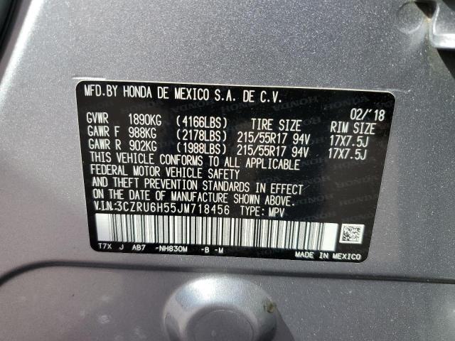 3CZRU6H55JM718456 - 2018 HONDA HR-V EX SILVER photo 10