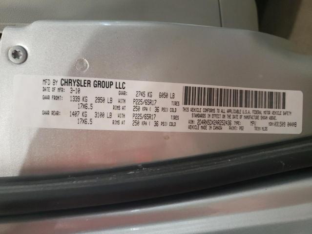 2D4RN5DX2AR252436 - 2010 DODGE GRAND CARA SILVER photo 10