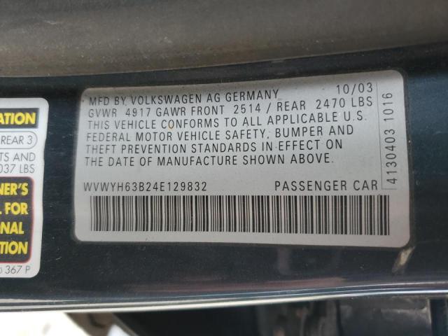 WVWYH63B24E129832 - 2004 VOLKSWAGEN PASSAT GLX Boz foto 10