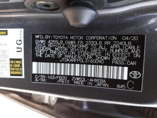 JTDKARFP0L3160090 - 2020 TOYOTA PRIUS PRIM 灰色 照片 10