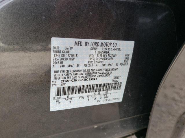 2FMPK3K99KBC35841 - 2019 FORD EDGE TITAN GRAY photo 10