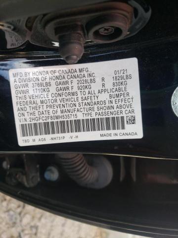 2HGFC2F80MH535715 - 2021 HONDA CIVIC SPOR BLACK photo 10