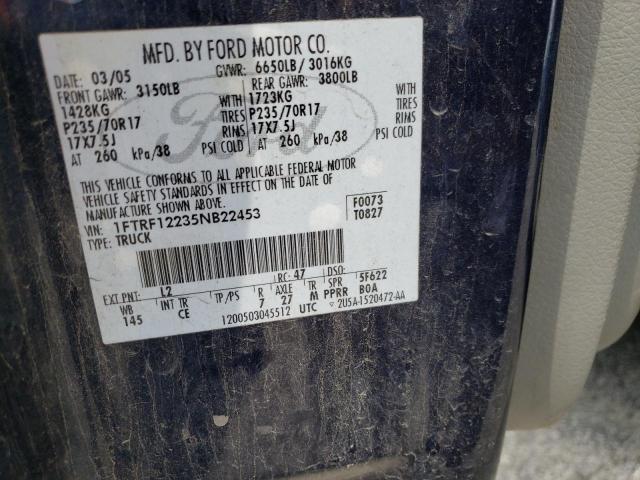 1FTRF12235NB22453 - 2005 FORD F150 BLUE photo 10