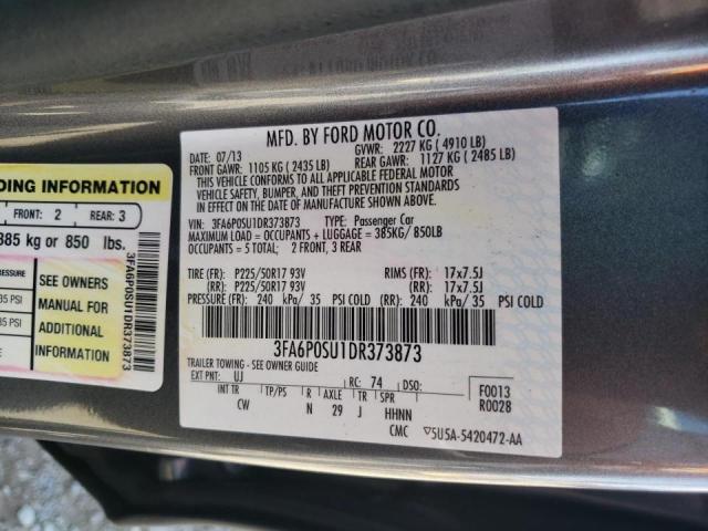 3FA6P0SU1DR373873 - 2013 FORD FUSION TIT GRAY photo 10