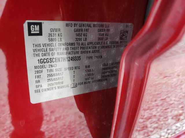 1GCGSCEN7H1249335 - 2017 CHEVROLET COLORADO L BURGUNDY photo 10